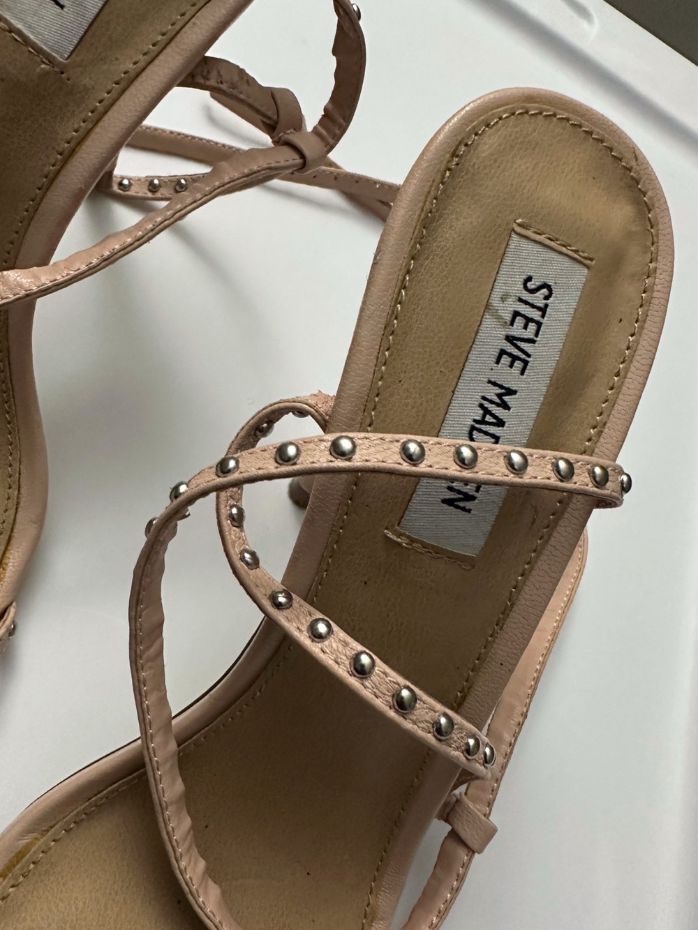 Steve Madden Leather Nude Blush Pink Studded Strappy Heels Chic Y2K - Picture 11 of 11